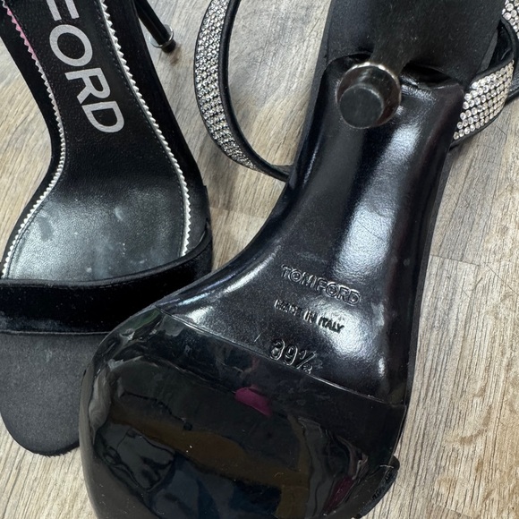 Tom Ford Black Leather Sandal Heels with Silver Accents Size 39.5 - Picture 3 of 3